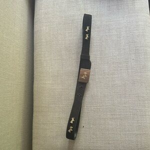 Escada Black Suede & Leather Belt with Scottie Dog charms in gold. Gold Clasp.